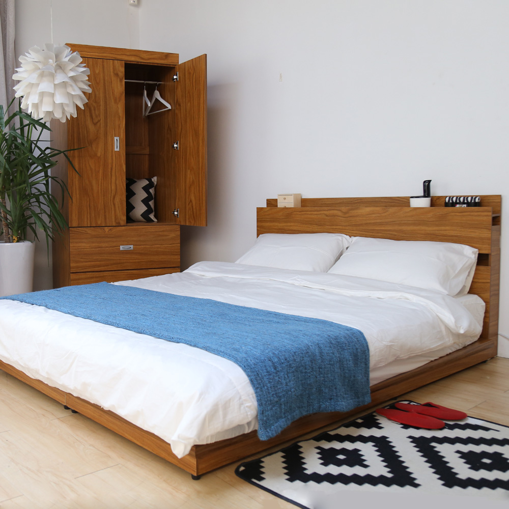 狄尼塔斯新柚木色5尺房間組-3件式床組(床頭＋床底＋床墊)