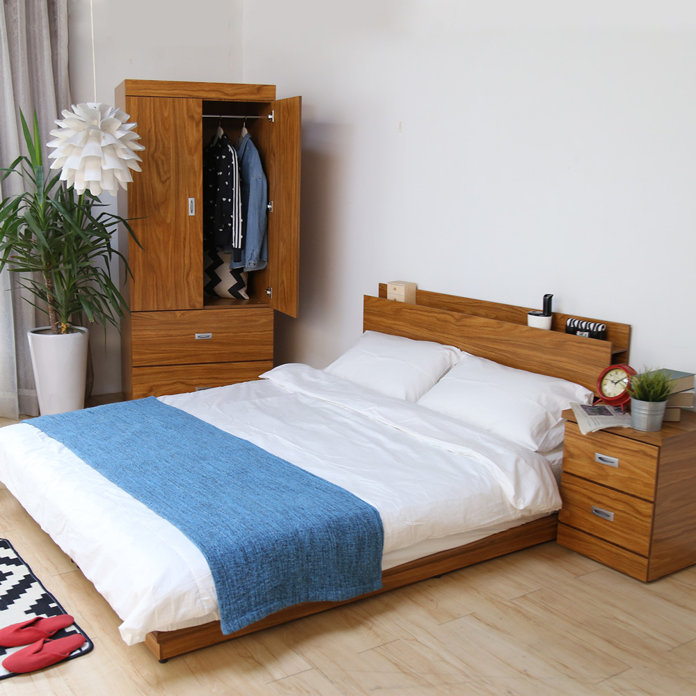 狄尼塔斯新柚木色5尺房間組-3件式(床頭+床底+床頭櫃)