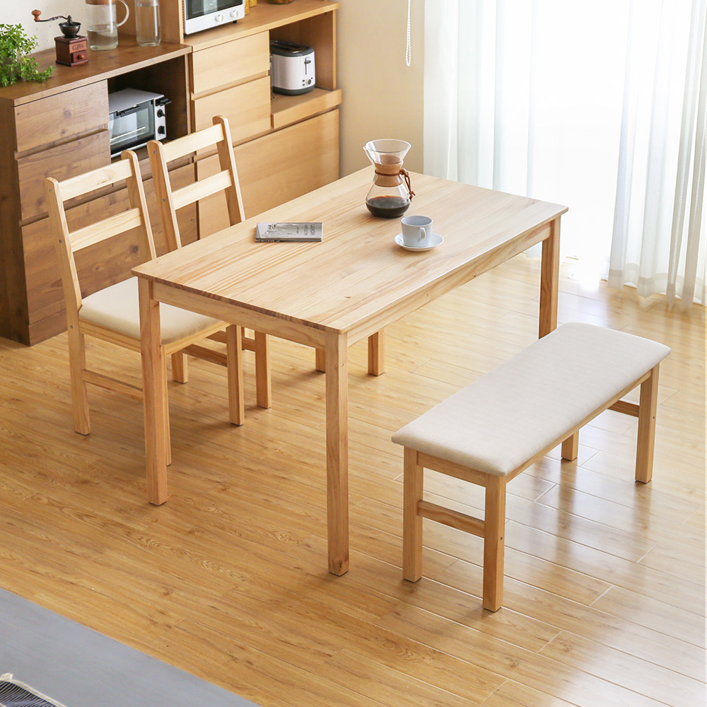 黛納日式木作餐桌椅4件組(一桌二椅一凳)/DIY