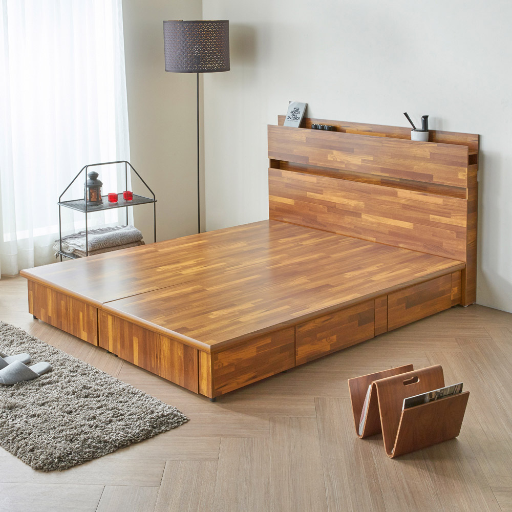 伊芙琳現代風木作系列-5尺雙人房間組/2件式床組(床頭＋六抽床底)-4色