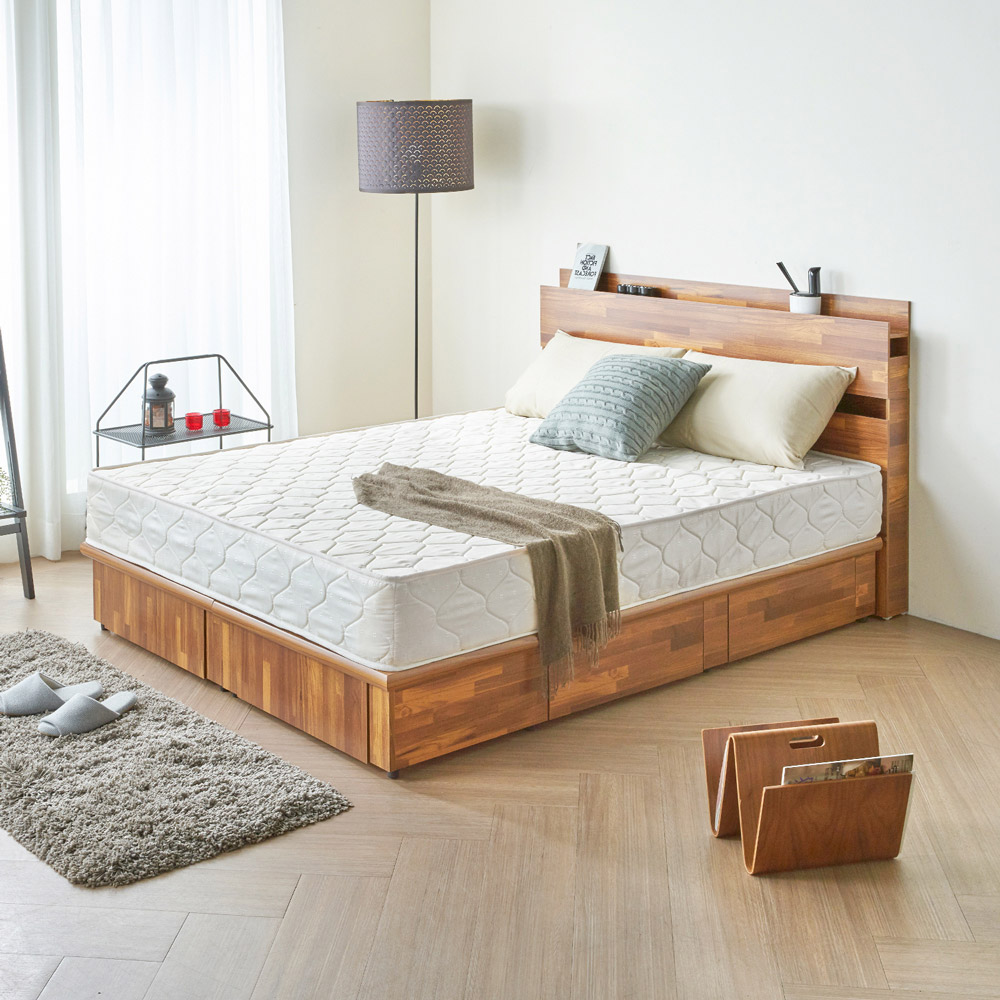 伊芙琳現代風木作系列-5尺雙人房間組/3件式床組(床頭＋六抽床底＋床墊)-4色