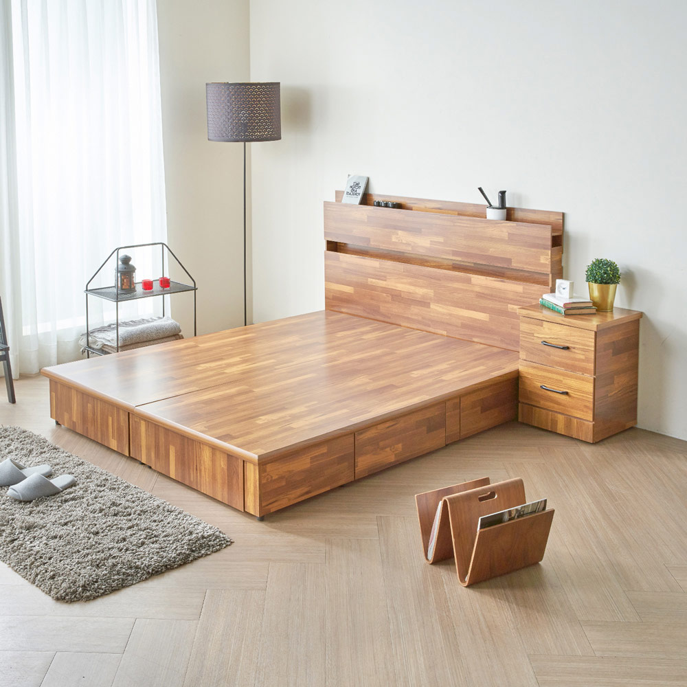 伊芙琳現代風木作系列-5尺雙人房間組/3件式床組(床頭＋六抽床底＋床頭櫃)-4色