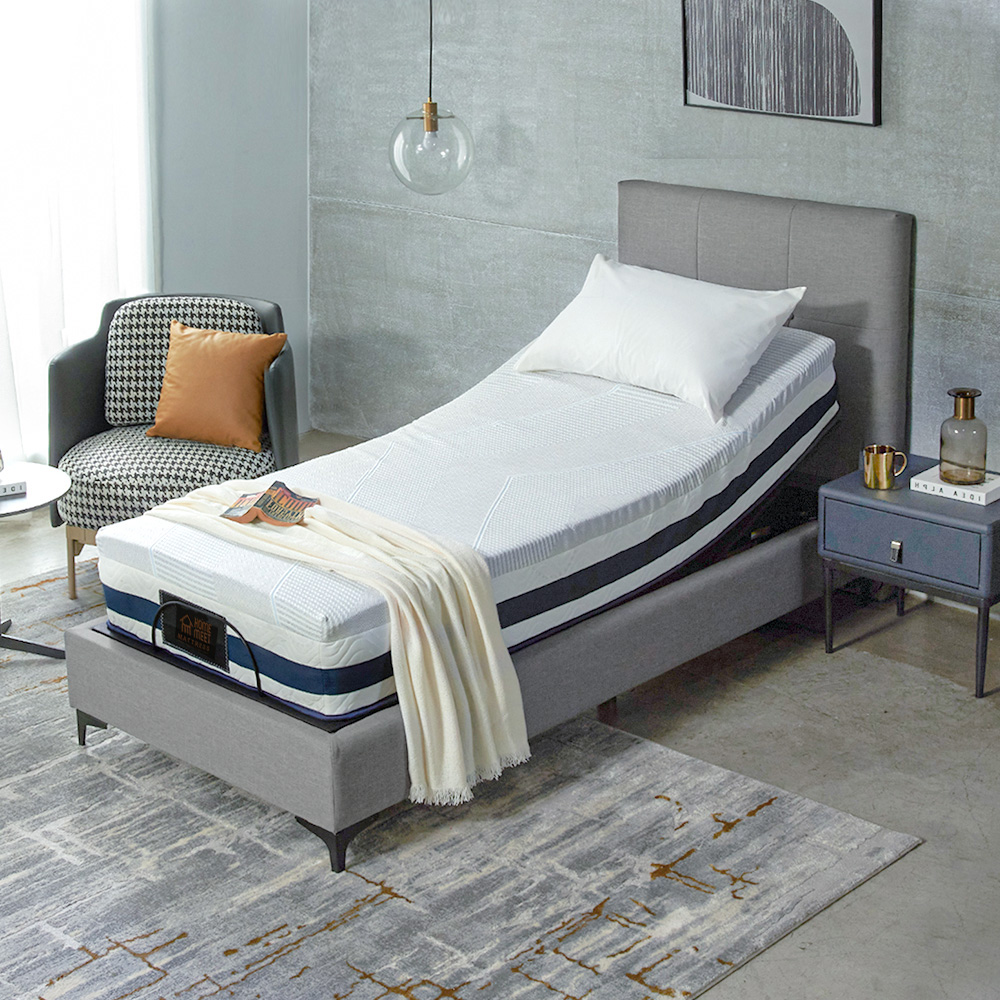 單人3尺升降式電動床組3件組式(床框+涼感乳膠床墊+電動床架)