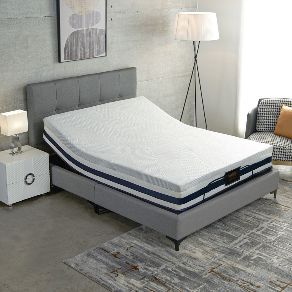 雙人5尺升降式電動床組3件組式(床框+涼感乳膠床墊+電動床架)