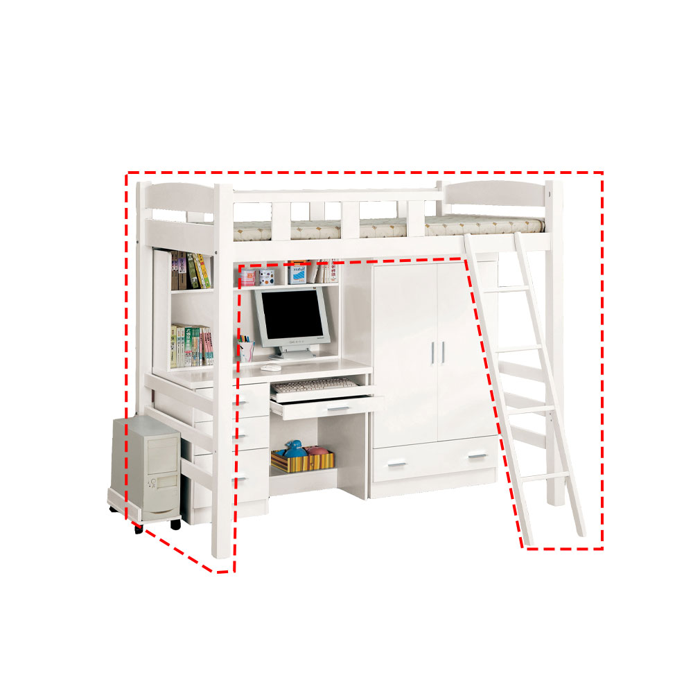 3.8尺白色多功能挑高床(右)(TCM-07383)