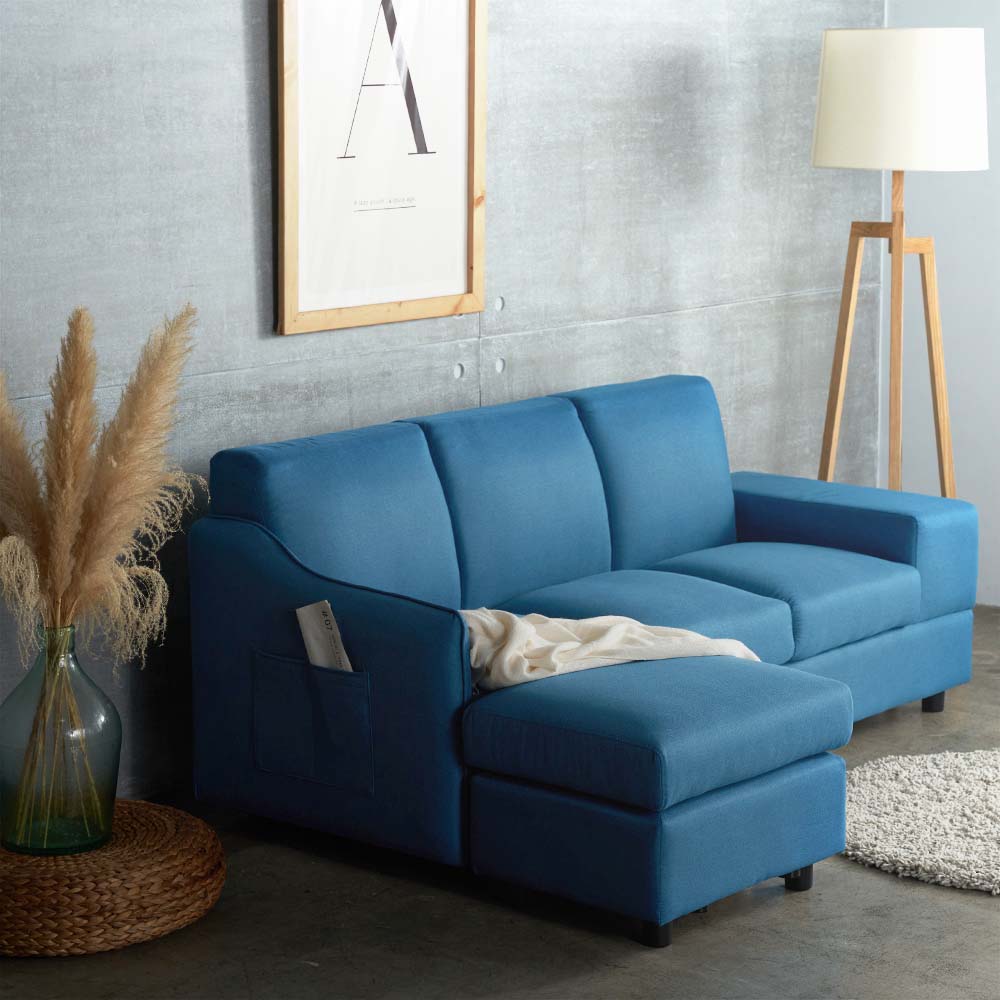 【限量特價】無印布質小沙發凳/L型沙發-深藍